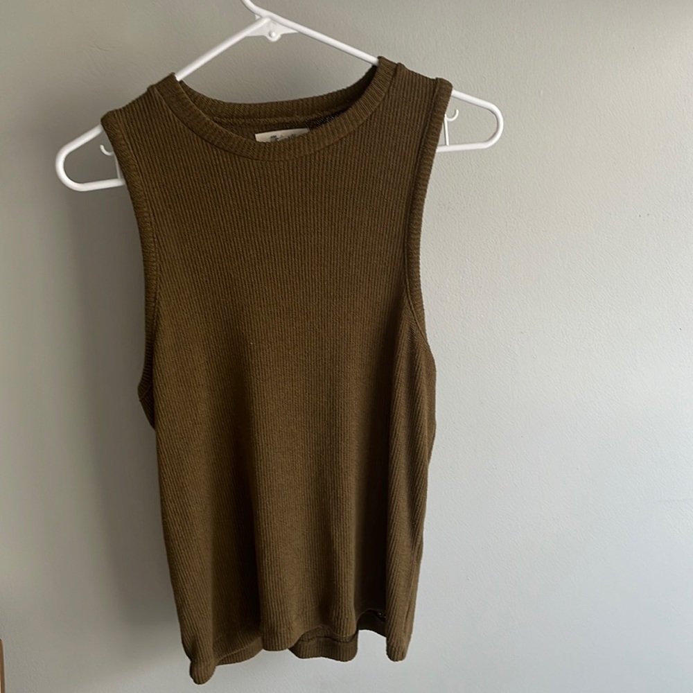 Madewell Olive High Neck Woven Tank